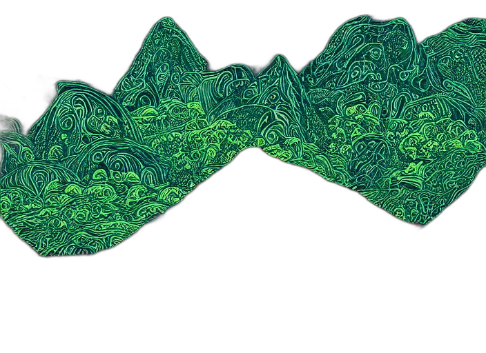mask, crown, hat, hair, green, psychedelic, landscape, red transparent PNG cut-out