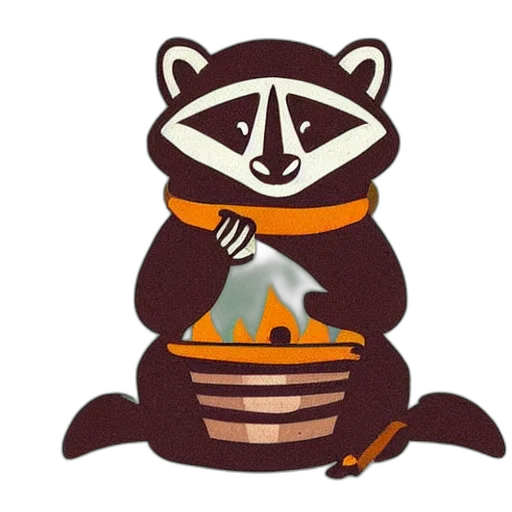 concept art, pixel art, little, raccoon, sitting, cozy, fireplace, cup transparent PNG cut-out