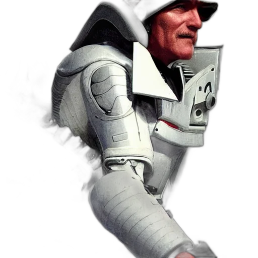 robot, jacket, staff, face, concept art, comic book art, 3d render, photorealistic transparent PNG cut-out