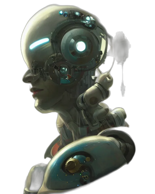 robot, face, weapon, mask, cyberpunk, concept art, 3d render, comic book art transparent PNG cut-out