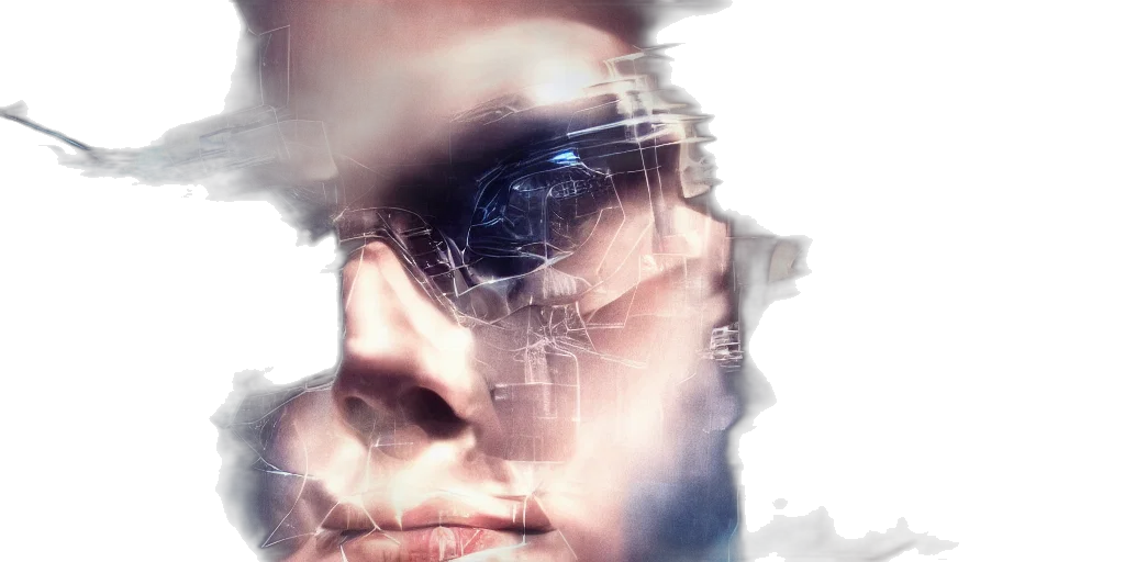 robot, face, cyberpunk, 3d render transparent PNG cut-out