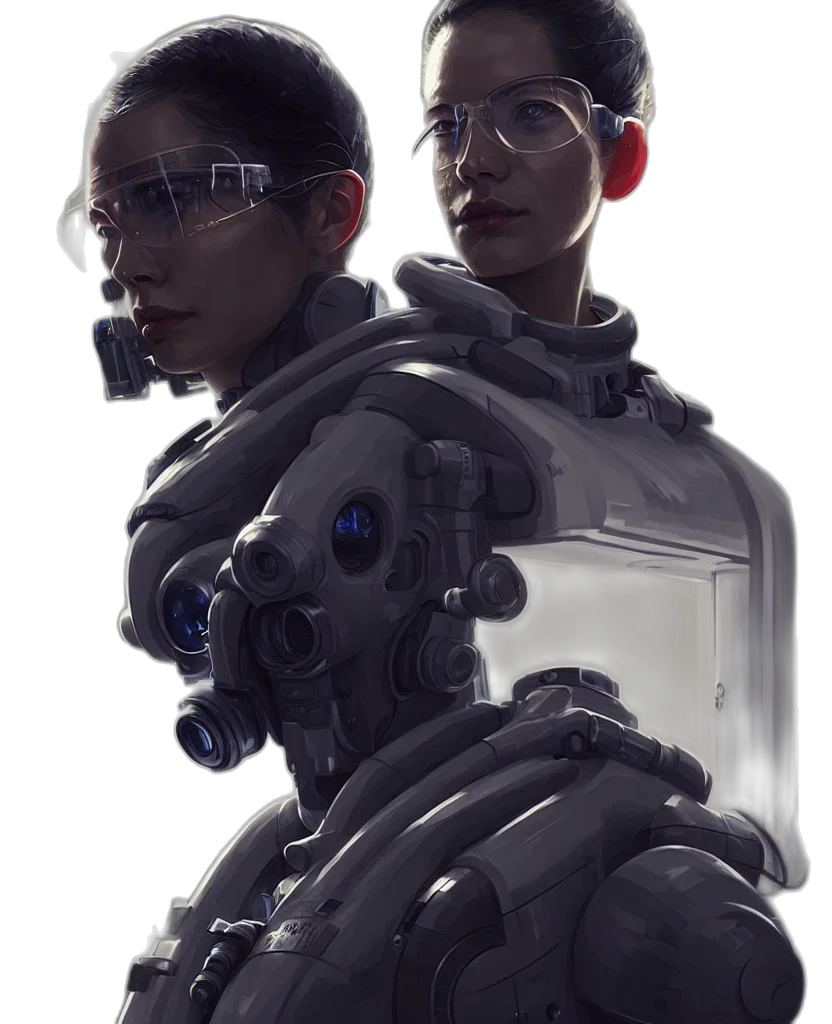 robot, face, weapon, jacket transparent PNG cut-out