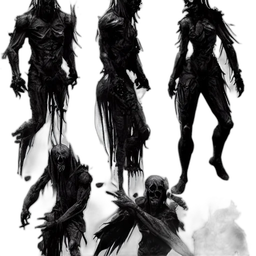 creature, concept art, comic book art, fantasy art, cyberpunk, dark, monochrome, wraith transparent PNG cut-out