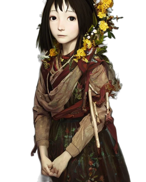 staff, dress, flower, face transparent PNG cut-out