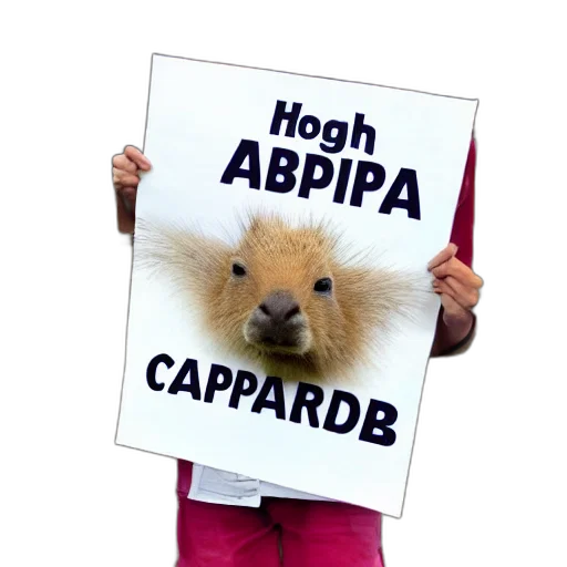 animal, realistic, high, quality, photo, capybara, holding, sign transparent PNG cut-out