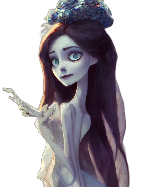 dress, crown, face, creature, concept art, fantasy art, anime, watercolor transparent PNG cut-out