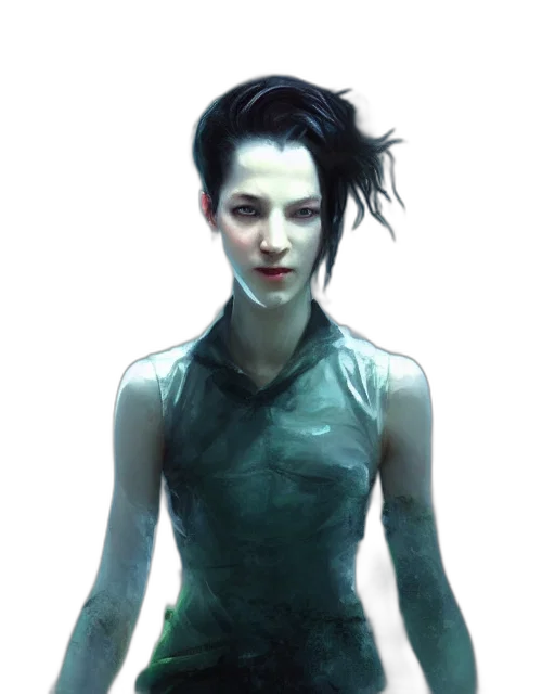 creature, face, dress, staff, concept art, fantasy art, cyberpunk, photorealistic transparent PNG cut-out