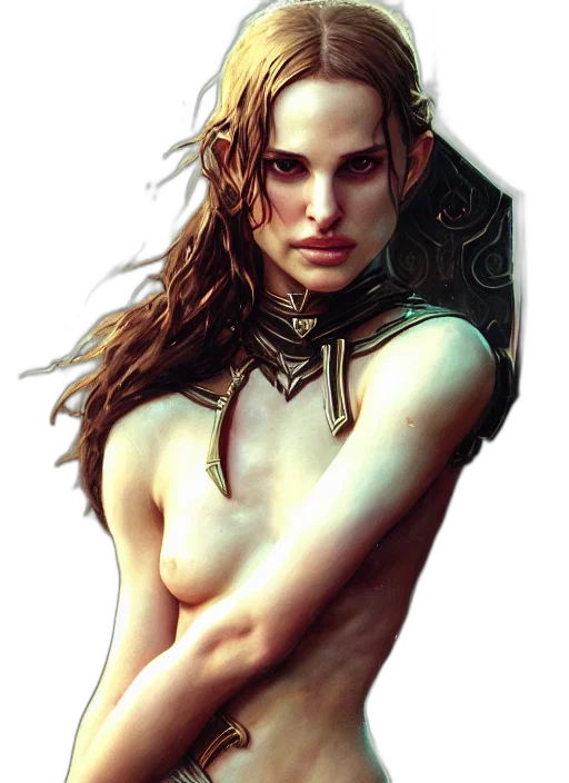 jewelry, face, fantasy art, comic book art, concept art, photorealistic, golden, earth tones transparent PNG cut-out
