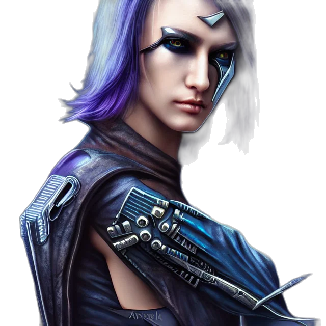 face, robot, fantasy art, cyberpunk, concept art, comic book art, blue, dark transparent PNG cut-out