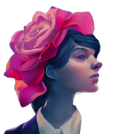 face, crown, hat, flower, concept art, photorealistic, watercolor, oil painting transparent PNG cut-out