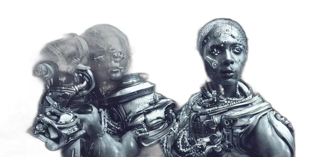 robot, mask, face, 3d render, concept art, photorealistic, cyberpunk, outer space transparent PNG cut-out