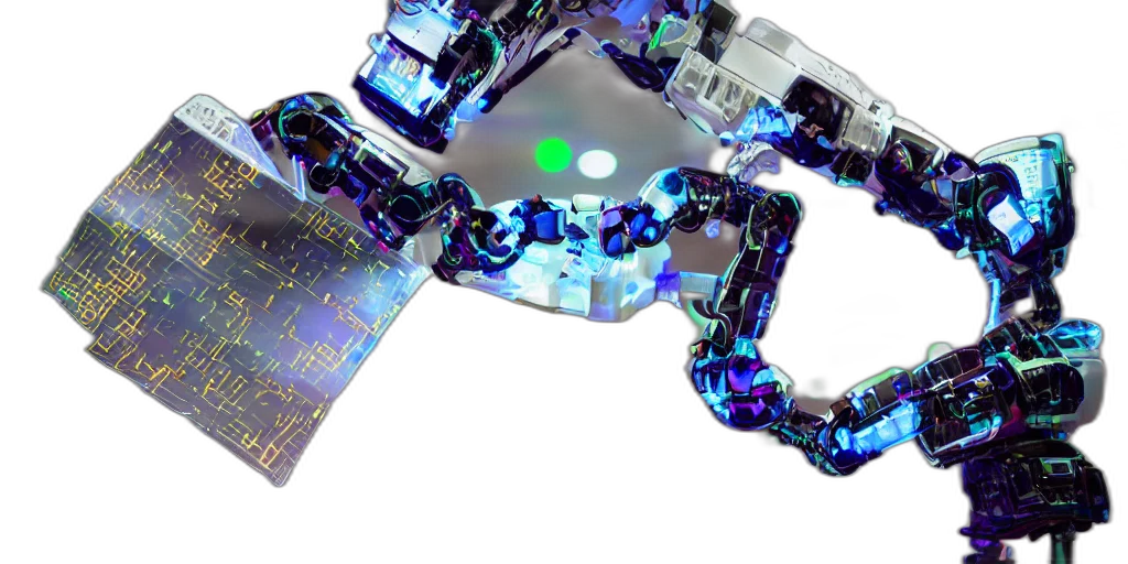 robot, jewelry, cyberpunk, 3d render, close, boxy, robotic, arm transparent PNG cut-out