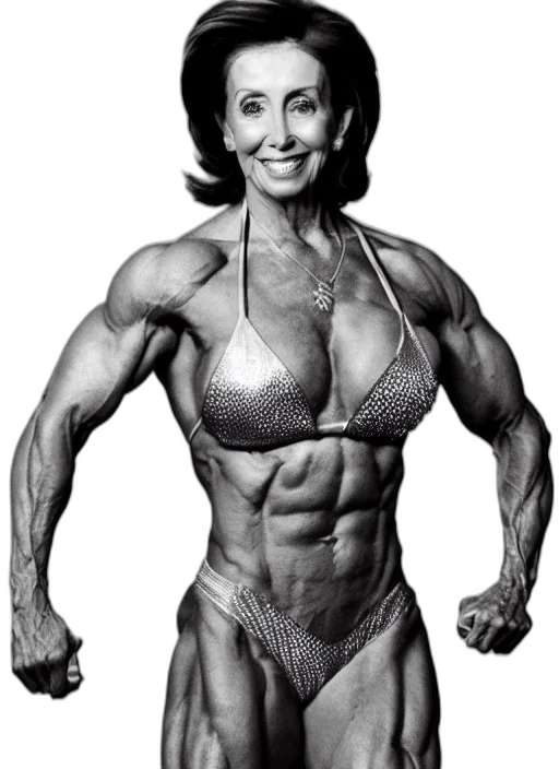 animal, photorealistic, concept art, photoshoot, nancy, pelosi, miss, olympia transparent PNG cut-out