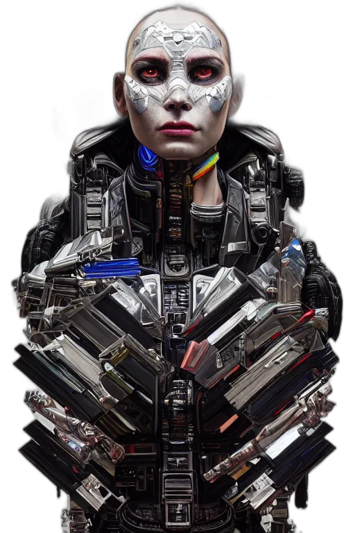 robot, face, weapon, jacket, cyberpunk, concept art, comic book art, 3d render transparent PNG cut-out