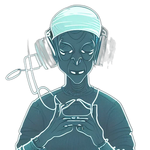 mask, robot, staff, face, concept art, vaporwave, cyberpunk, pixel art transparent PNG cut-out