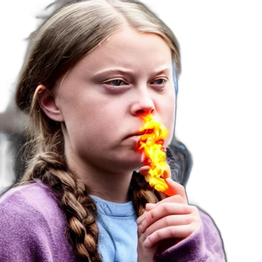 face, food, weapon, staff, fire, greta, thunberg, smoking transparent PNG cut-out