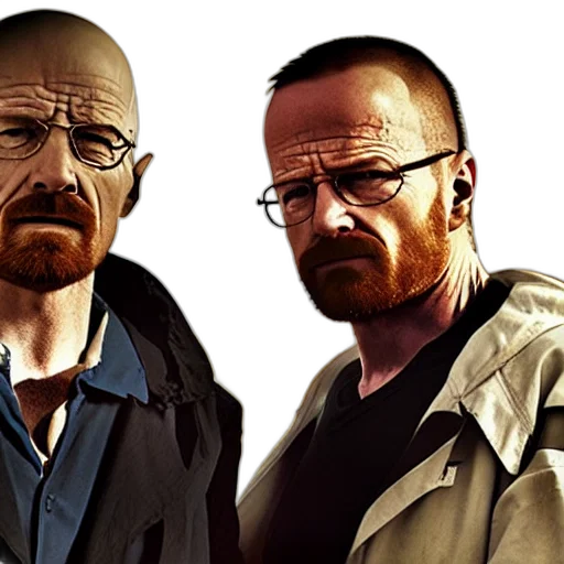 photorealistic, concept art, comic book art, 3d render, walter, white, jesse, pinkman transparent PNG cut-out