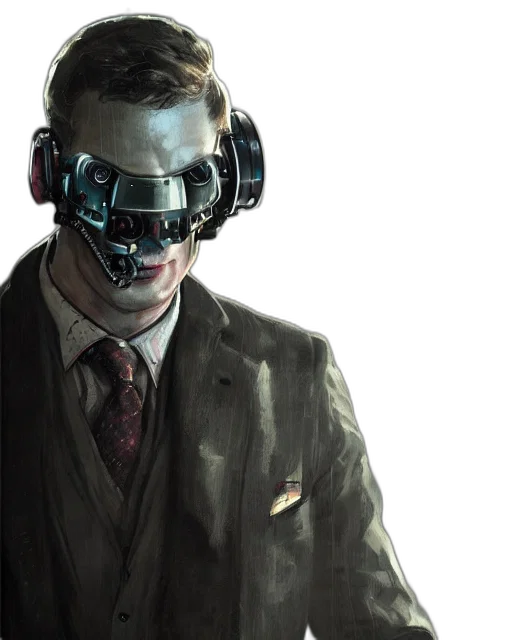 robot, mask, face, cyberpunk, concept art, comic book art, photorealistic, dark transparent PNG cut-out