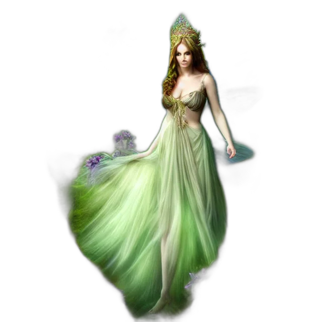 dress, jewelry, crown, staff transparent PNG cut-out