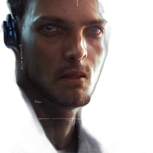 face, robot, jacket, staff transparent PNG cut-out