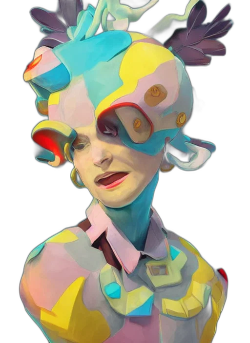 mask, face, robot, hat, concept art, 3d render, watercolor, fantasy art transparent PNG cut-out