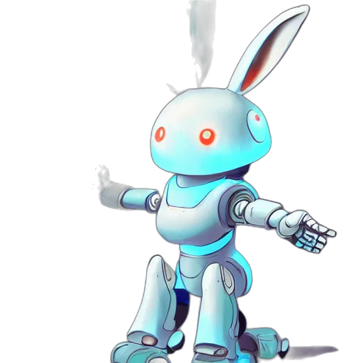 robot, staff, weapon, concept art, 3d render, pixel art, cartoon, rabbit transparent PNG cut-out