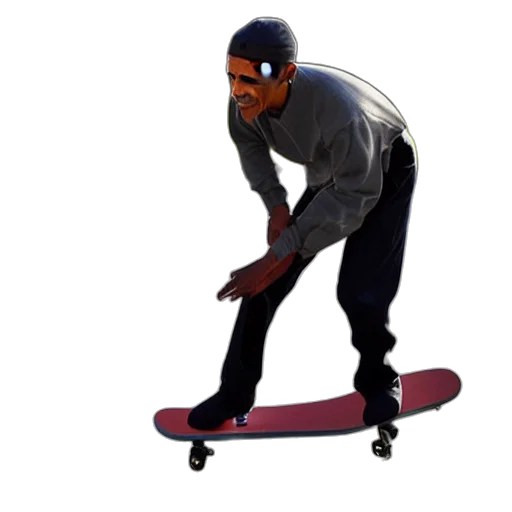 staff, 3d render, concept art, photorealistic, obama, skating, being, baller transparent PNG cut-out