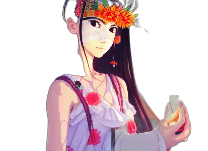 dress, crown, staff, flower transparent PNG cut-out