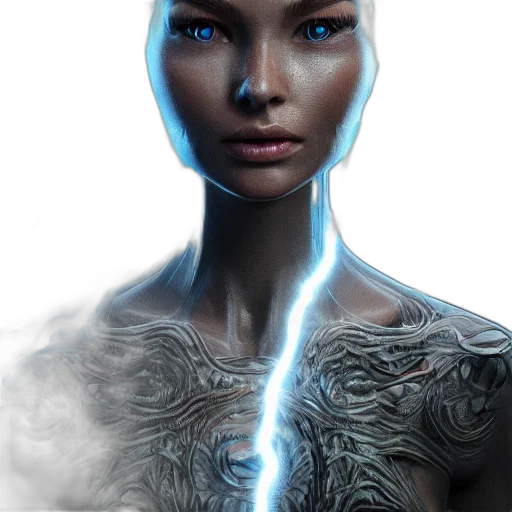 robot, face, jewelry, creature, fantasy art, cyberpunk, concept art, photorealistic transparent PNG cut-out