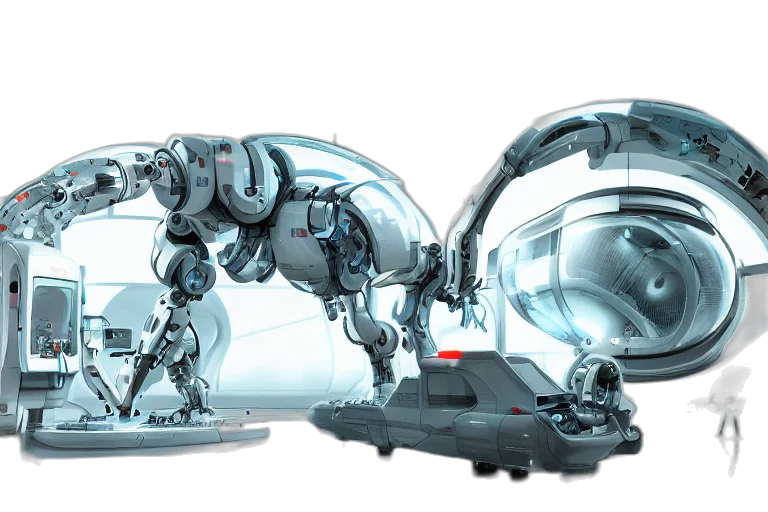 robot, concept art, 3d render, cyberpunk transparent PNG cut-out