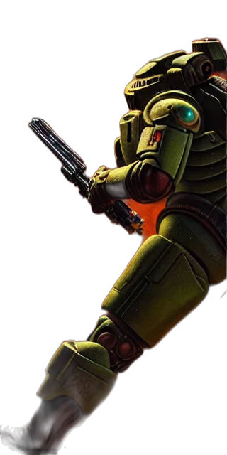 robot, weapon, staff, concept art, pixel art, 3d render, green, fight transparent PNG cut-out