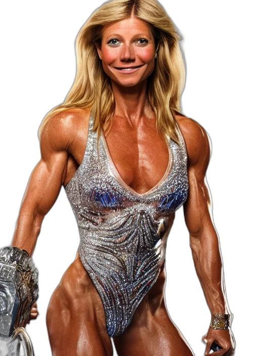 dress, photorealistic, photoshoot, gwyneth, paltrow, miss, olympia, bodybuilder transparent PNG cut-out