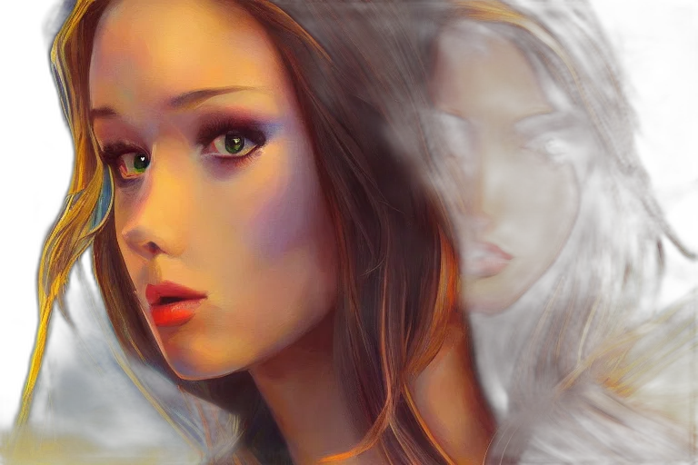 face, fantasy art, photorealistic, oil painting, anime, neon lights, outer space, fire transparent PNG cut-out