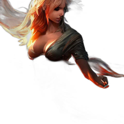 hair, dress, dragon, staff, fantasy art, concept art, photorealistic, 3d render transparent PNG cut-out