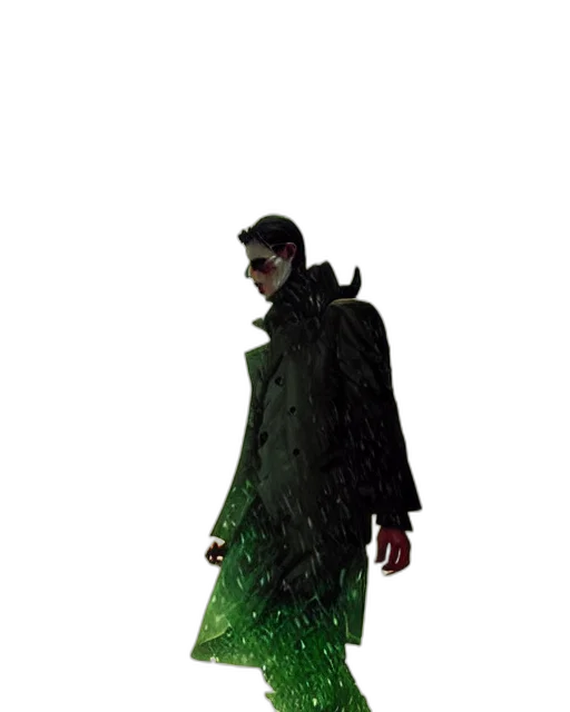 jacket, creature, mask, staff, concept art, 3d render, pixel art, comic book art transparent PNG cut-out