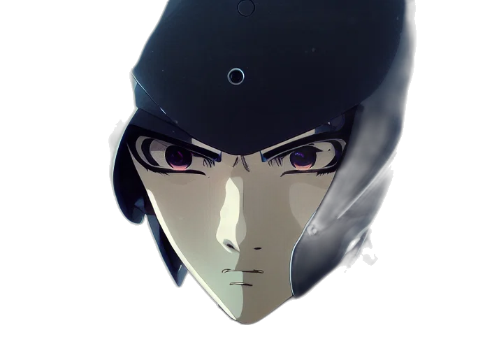 mask, face, hat, robot, anime, concept art, 3d render, vaporwave transparent PNG cut-out