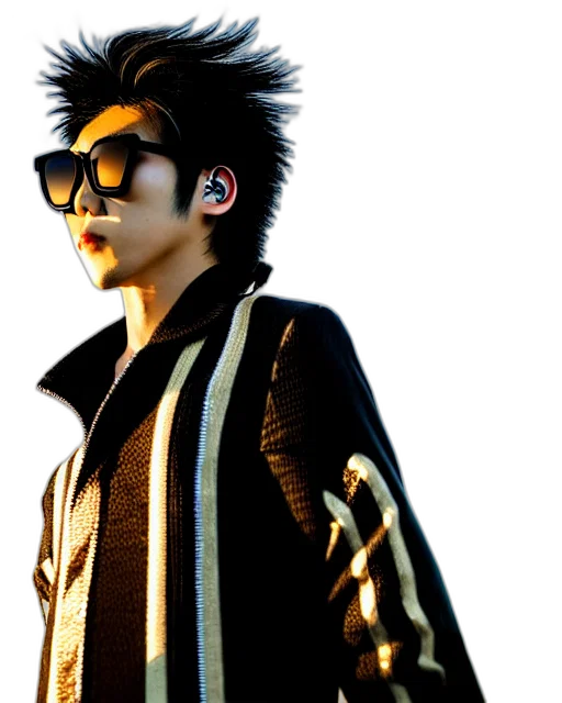 jacket, hair, photorealistic, 3d render transparent PNG cut-out