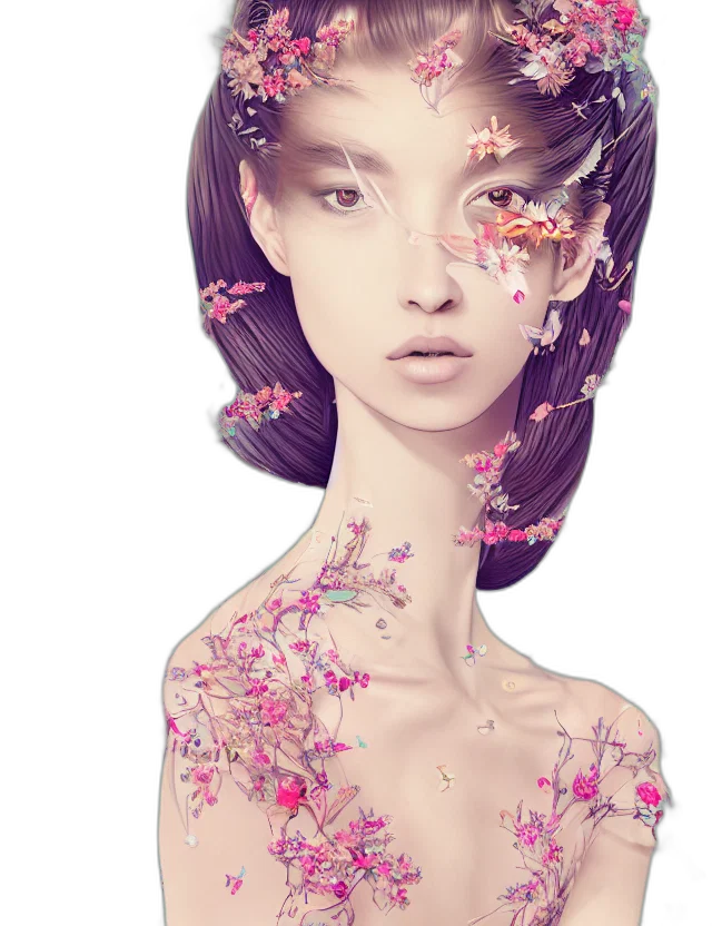 face, mask, flower, jewelry, photorealistic, fantasy art, anime, cyberpunk transparent PNG cut-out