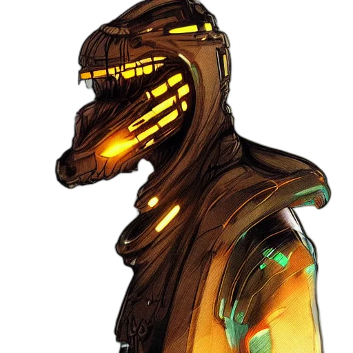 mask, dragon, robot, staff, concept art, cyberpunk, fantasy art, comic book art transparent PNG cut-out
