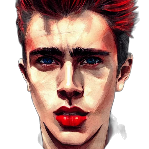 face, jacket, comic book art, photorealistic, cartoon, concept art, neon lights, red transparent PNG cut-out