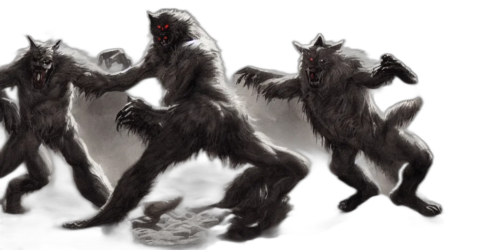 creature, concept art, fantasy art, comic book art, fog, werewolf, fighting, vampire transparent PNG cut-out