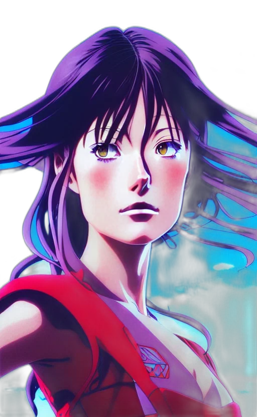 face, anime, comic book art, fantasy art, concept art, red, blue, colorful transparent PNG cut-out