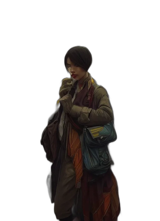 jacket, staff, face, concept art, photorealistic, oil painting, cyberpunk, snow transparent PNG cut-out