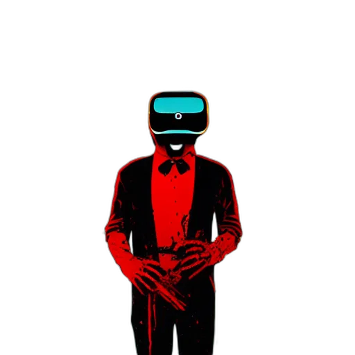 robot, mask, face, staff, cyberpunk, vaporwave, pixel art, concept art transparent PNG cut-out