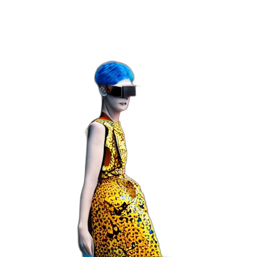 dress, robot, mask, hat, 3d render, concept art, cyberpunk, photorealistic transparent PNG cut-out