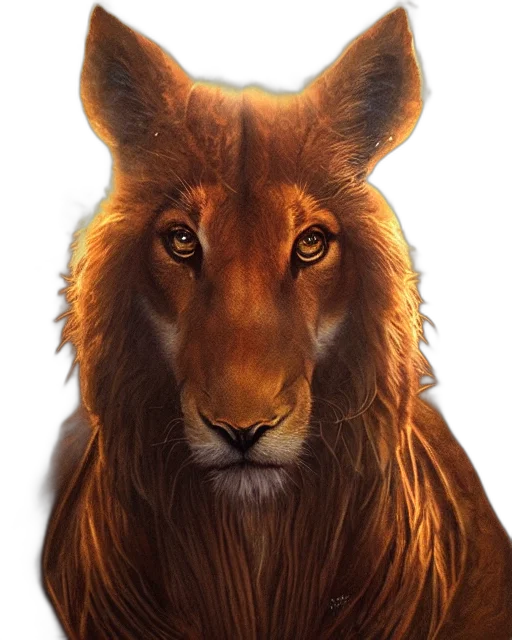 animal, crown, staff, hair, photorealistic, fantasy art, oil painting, concept art transparent PNG cut-out