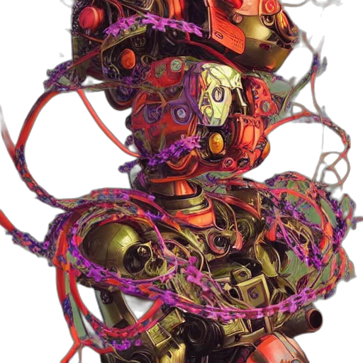 robot, mask, weapon, jewelry, concept art, cyberpunk, 3d render, fantasy art transparent PNG cut-out