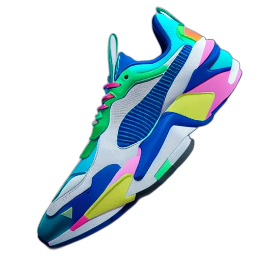 shoes, vaporwave, 3d render, neon, colorful, pastel, puma, sneakers transparent PNG cut-out