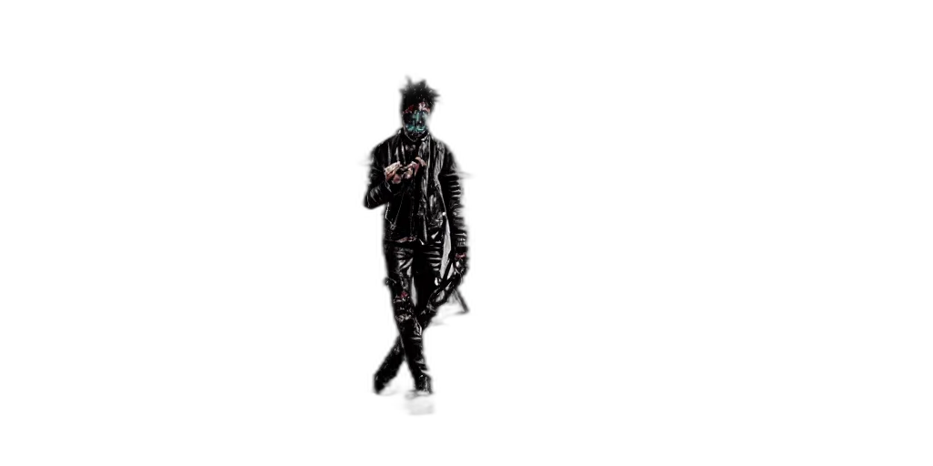 jacket, weapon, mask, creature, concept art, pixel art, 3d render, cyberpunk transparent PNG cut-out