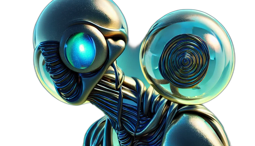 robot, creature, 3d render, concept art, cyberpunk, comic book art, outer space, blue transparent PNG cut-out